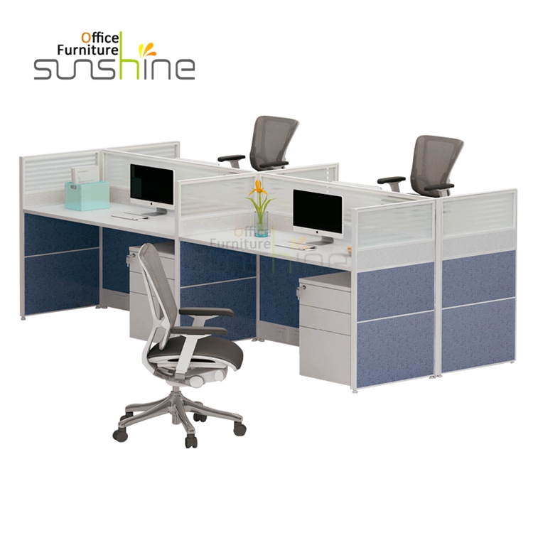 Ensemble de mobilier de bureau moderne en mélamine mdf poste de travail pour 4 personnes YS-KU-W2812