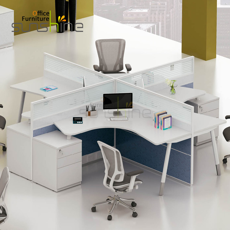 Puesto de trabajo de muebles de cubículo de oficina modular de madera moderno para 4 personas YS-KU-L2828