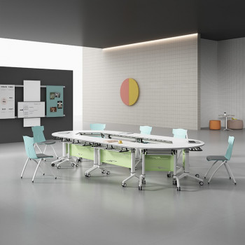 Movable Training Desk Office Activity Table Writing Study Folding Table with Storage Layer Computer 