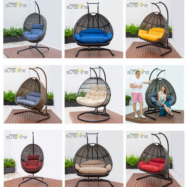 Cadeira de balanço de jardim de formato oval móveis ao ar livre cadeira de balanço de vime vime cadeira de balanço suspensa