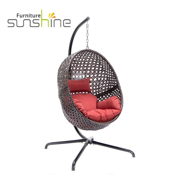 Hot Sell Modern Luxury Outdoor Hanging Swing Chair Round Wicker Soft Garden Seat Pod Swing