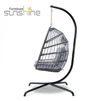 กลางแจ้งแฟชั่นเปลญวนพับเก้าอี้ไข่แกว่งหวายหวาย Patio Swing เก้าอี้ตะกร้า Design