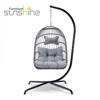 กลางแจ้งแฟชั่นเปลญวนพับเก้าอี้ไข่แกว่งหวายหวาย Patio Swing เก้าอี้ตะกร้า Design