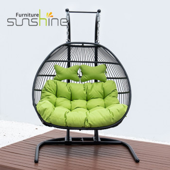 U-shaped ฐานเชือกทอ Pe หวายหวายแขวน Swing เก้าอี้ไข่ Garden Double Seat Hammock เก้าอี้ W