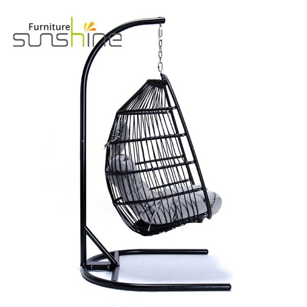 U Shaped Stand Single Patio Swing Chair Foldable Patio Hanging Swing Chair Outdoor Rope Furniture