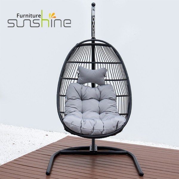 U Shaped Stand Single Patio Swing Chair Foldable Patio Hanging Swing Chair Outdoor Rope Furniture
