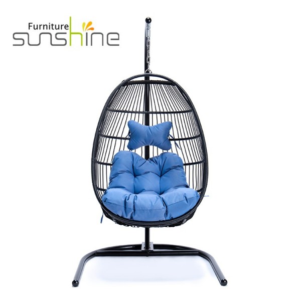 Outdoor Patio Swing Chair Wicker Single U Shaped Metal Stand Patio Swings Outdoor Furniture