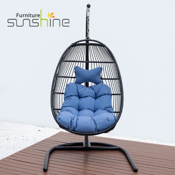 Outdoor Patio Swing Chair Wicker Single U Shaped Metal Stand Patio Swings Outdoor Furniture
