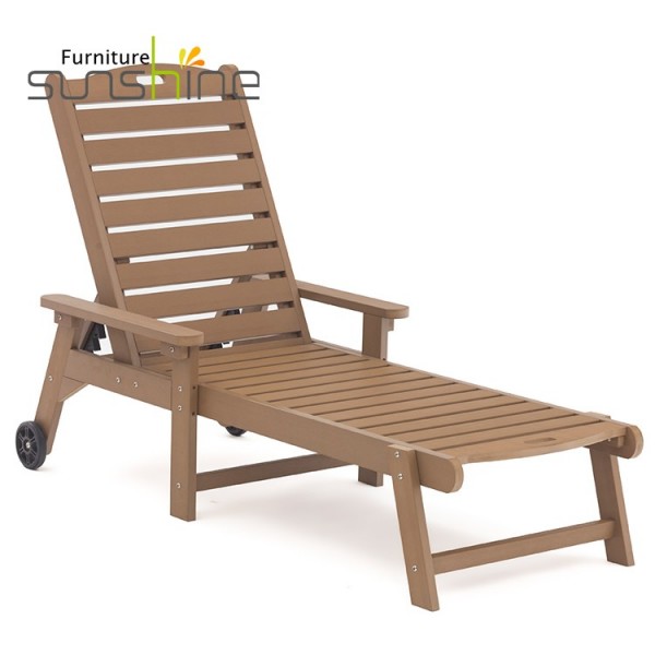 Modern Folding Footrest Lounge Chair Plastic Wood Sun Lounger With Wheels