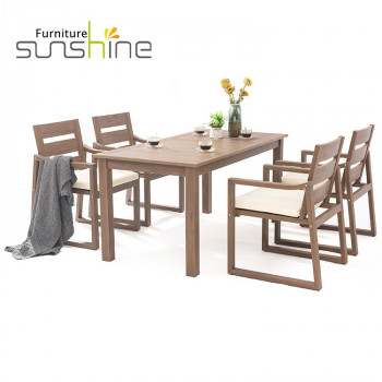 Persegi Panjang Meja Kopi Set Tahan Cuaca Patio Kayu Plastik Outdoor Meja Makan & Kursi