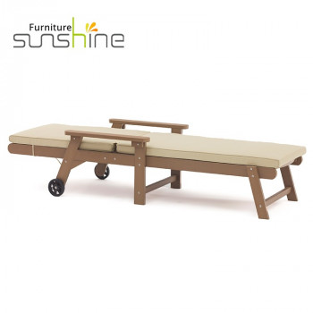 Sunshine Outdoor Beach Lounge Chair Plástico Madera Patio Pool Chaise Lounge Tumbona con ruedas
