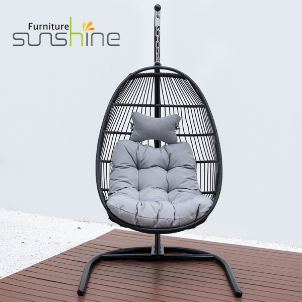Popular Outdoor Garden Single Swing Wicker Swing Egg Hanging Chair With Stand