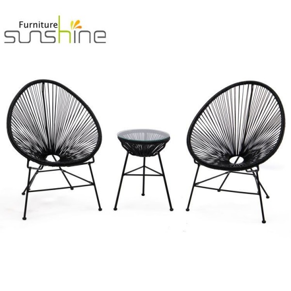 屋外のための黒い藤のビストロの椅子の楕円形の織り方のアカプルコのプラスチック藤の庭の椅子そしてテーブル