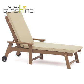 Muebles impermeables al aire libre respaldo ajustable silla al aire libre tumbona de grano de madera tumbona con Cush