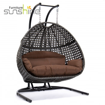 Outdoor Swing Chair Bed Double Hanging Egg Chair Rotan Kursi Ayunan Gantung Dengan Stand