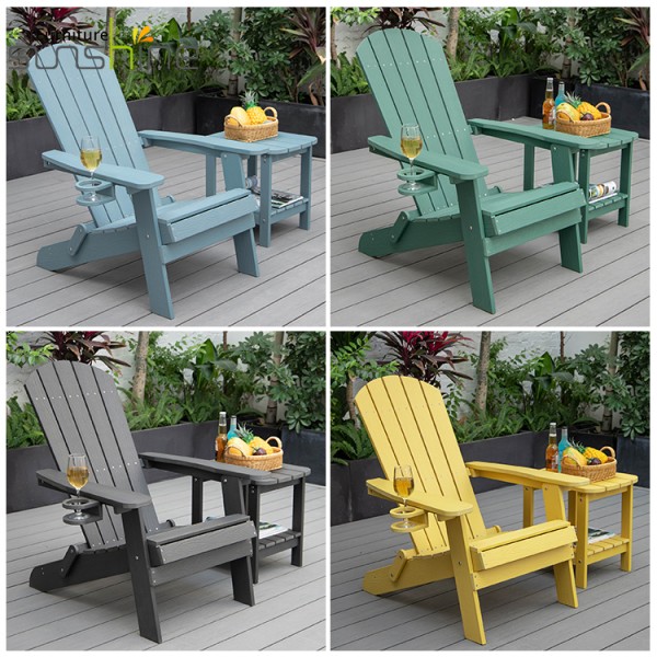 Novo produto cadeiras de jardim de madeira dobrável cadeira Adirondack resistente às intempéries com suporte para copo