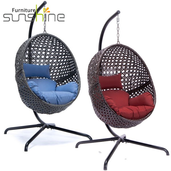 Columpio de silla de columpio de huevo de acero Sunshine personalizado al por mayor de muebles de exterior con cojín de asiento