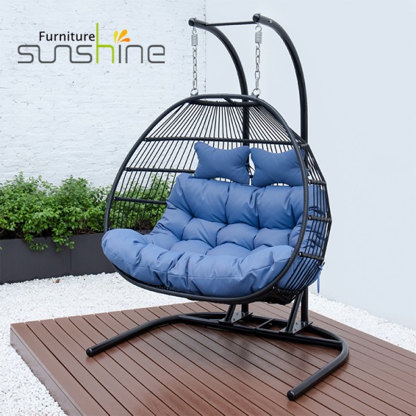 Outdoor Hotel Balcony Furniture Double swing chair foldable hammock Rattan Hanging Egg Chair