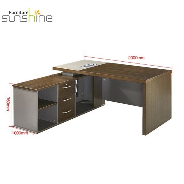 Luxury Environment-Friendly Wooden Administrative Desk L-Shaped Boss Table With Side Cabinet