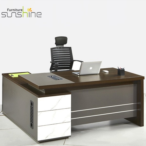 Luxury Environment-Friendly Wooden Administrative Desk L-Shaped Boss Table With Side Cabinet