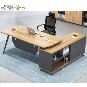 ใช้ Mfc Light Walnut / Red Teak Thickened Steel Pipe Executive Office Desk