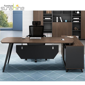 ใช้ Mfc Light Walnut / Red Teak Thickened Steel Pipe Executive Office Desk