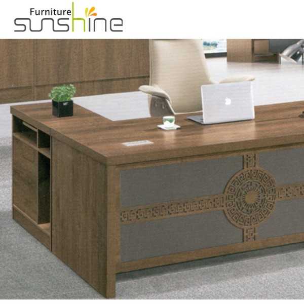 Solid Wooden Office Table Hand-carved Patterns Design Modern Manager Executive Office Desk