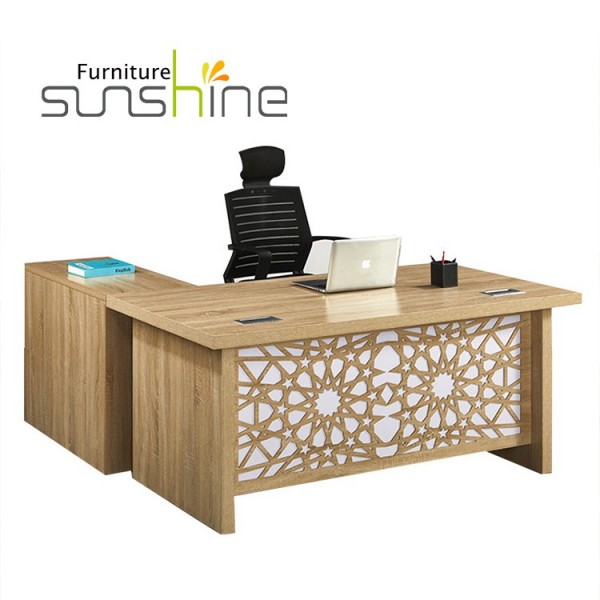 Middle East Iraq Style Manager Desk 1.6m/1.8m Melamine Classic L Shaped Office Desk With 3 Drawer