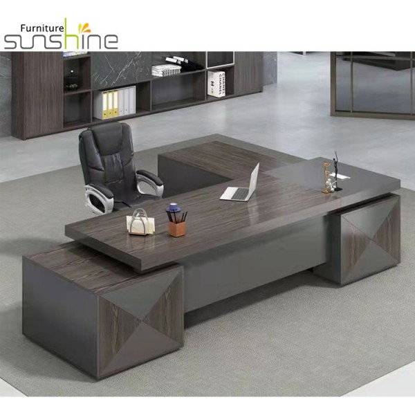 Mesa de escritório moderna série popular de luxo em forma de l mesa ceo com armário de madeira para escritório
