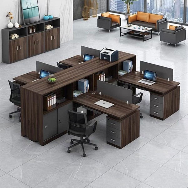 유럽 ​​스타일 워크 스테이션 사무실 나무 직원 테이블 디자인 2/4/6 컴퓨터 책상 사무실 칸막이