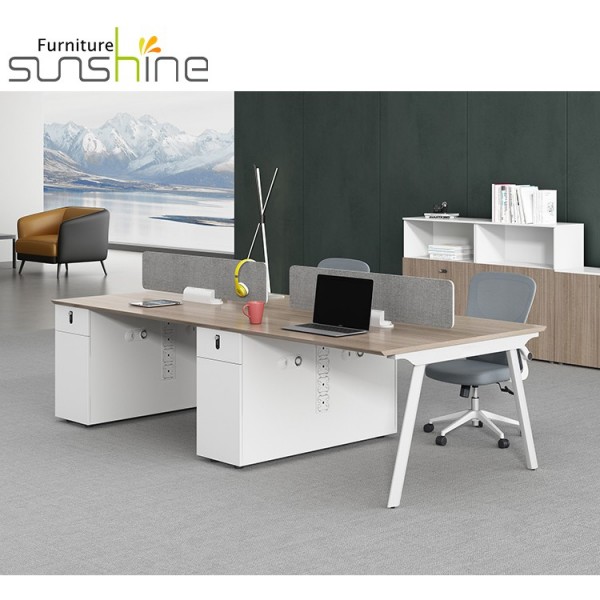 Diseño de estaciones de trabajo de oficina Color cálido en forma de L Escritorio de personal Escritorio de estación de trabajo Muebles de oficina