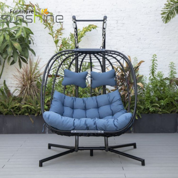 Muebles de Patio, silla de mimbre hecha a mano con forma de huevo para exteriores, silla colgante doble para adultos