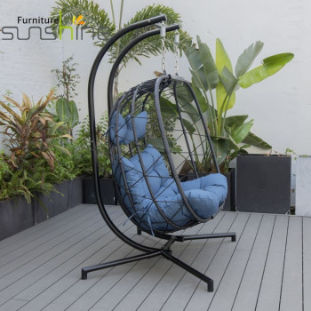 Cadeiras de ovo penduradas de design nórdico moderno azul espaço grande rede assentos duplos cestas