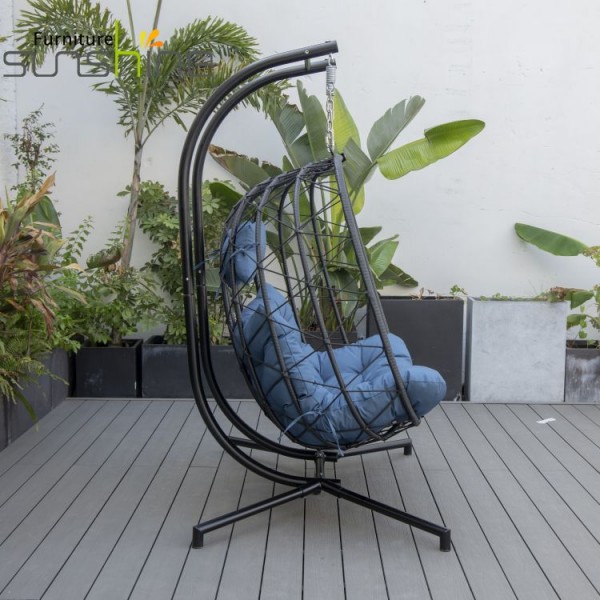Terrasmeubilair Outdoor eivorm handgemaakte rieten stoel dubbele hangende schommelstoel voor volwassenen