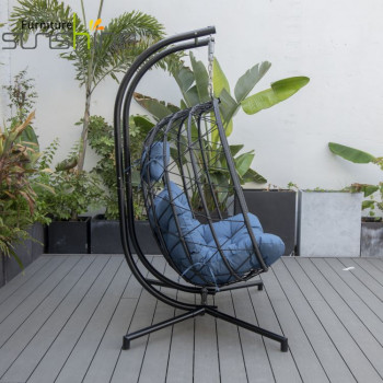 Muebles de Patio, silla de mimbre hecha a mano con forma de huevo para exteriores, silla colgante doble para adultos