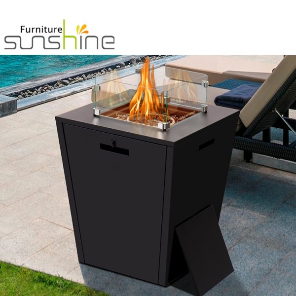 Modern Outdoor Fire Pit Table Portable Warm Heater Square Fire Pit Wind Glass Guard