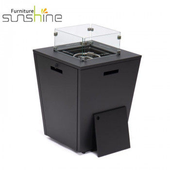 Modern Outdoor Fire Pit Table Portable Warm Heater Square Fire Pit Wind Glass Guard