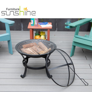 Outdoor Meubels Houten Natuurbrander Ronde Vuurplaats Tafel Tuin 22inch Vuurplaats Met Deksel