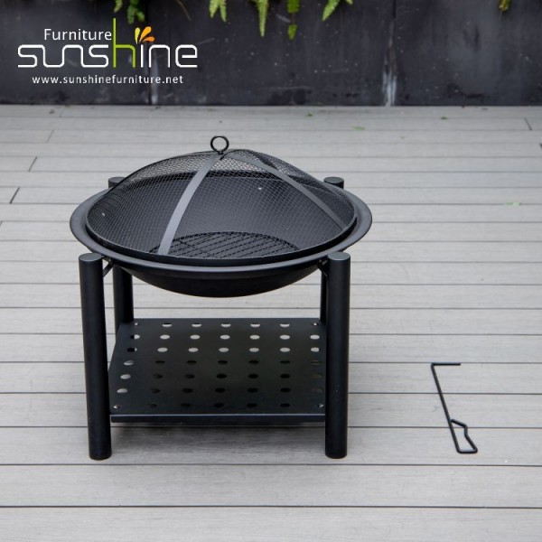 Portable Bbq Pit Charcoal Stove Steel Garden Antique Fire Pit With Log Shelf For Garden Use