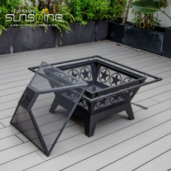 Outdoor Garden Decorative Heating Stove Barbecue Grill Mat Black Square Shape Wood Burning Fire Pit