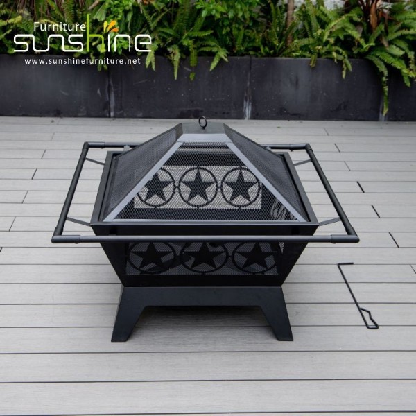 Outdoor Garden Decorative Heating Stove Barbecue Grill Mat Black Square Shape Wood Burning Fire Pit