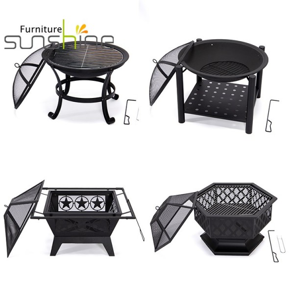 Garden Backyard Metal Steel Bbq Grill Barbecue Fire Pit Camping Fire Pit With Mesh Lid
