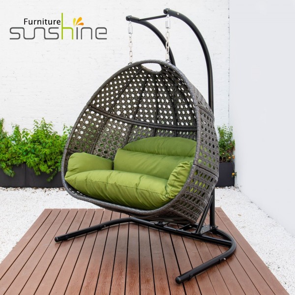 Cadeira de balanço de vime para pátio ao ar livre em macramê e balanço de vagem de amor forjado para casa