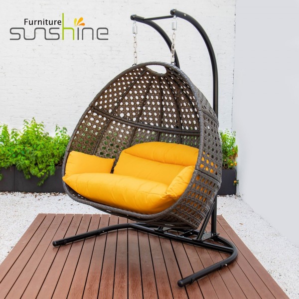 Sunshine Chaise de balançoire de terrasse extérieure de haute qualité en rotin Panier suspendu avec support
