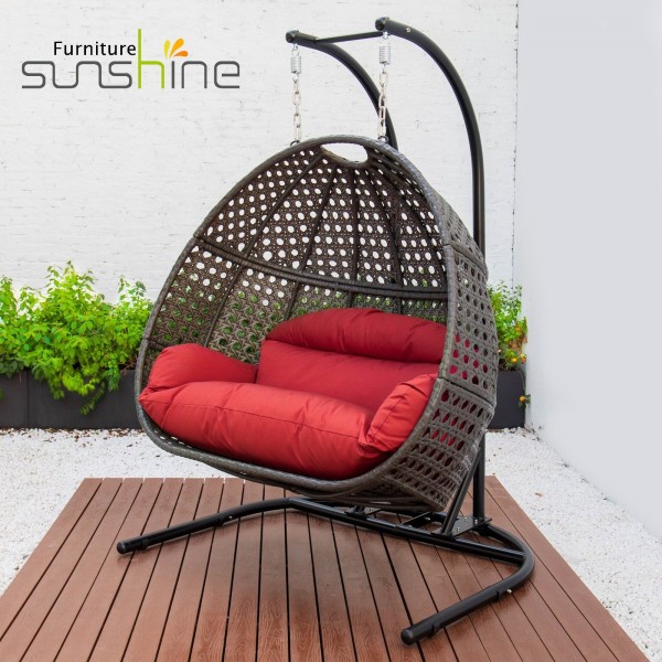 Modern Rattan Fabric Patio Hanging Rattan Swing Egg Chair With Stand Egg Hanging Chair