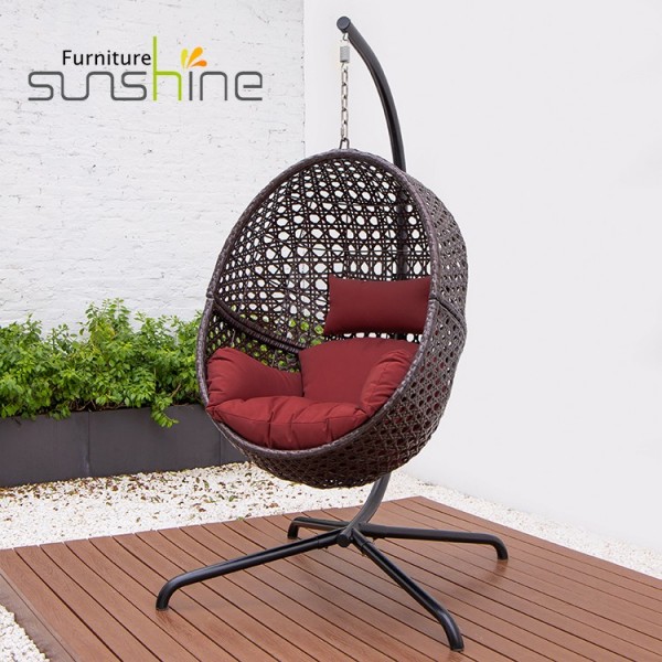 Columpio de silla de columpio de huevo de acero Sunshine personalizado al por mayor de muebles de exterior con cojín de asiento