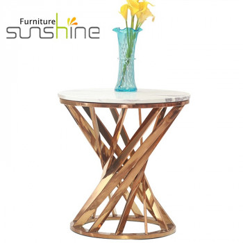 Hot Sell Round Coffee Side Table With Marble Top Steel Leg Marble Side Table Living Room Furniture