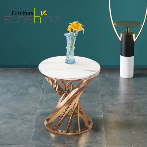 Hot Sell Round Coffee Side Table With Marble Top Steel Leg Marble Side Table Living Room Furniture