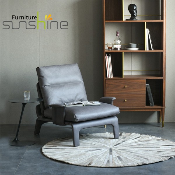 Nordic Style Modern Minimalist Sofa Chair Grey Leather Armchair For Hotel Chair