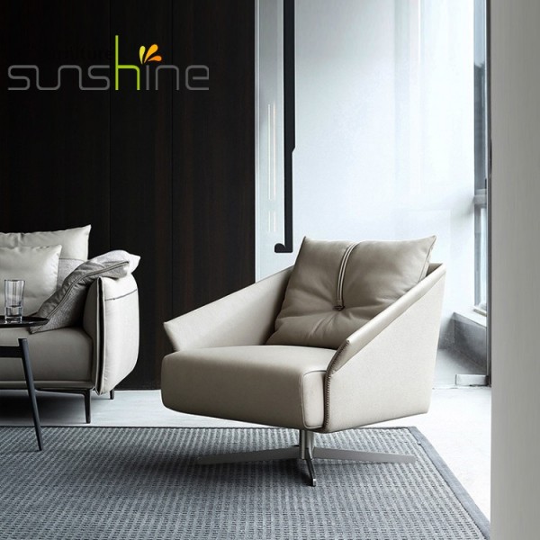 Modern Green Swivel Living Room Armchair Sofa Chair Metal Frame Leather Leisure Chair